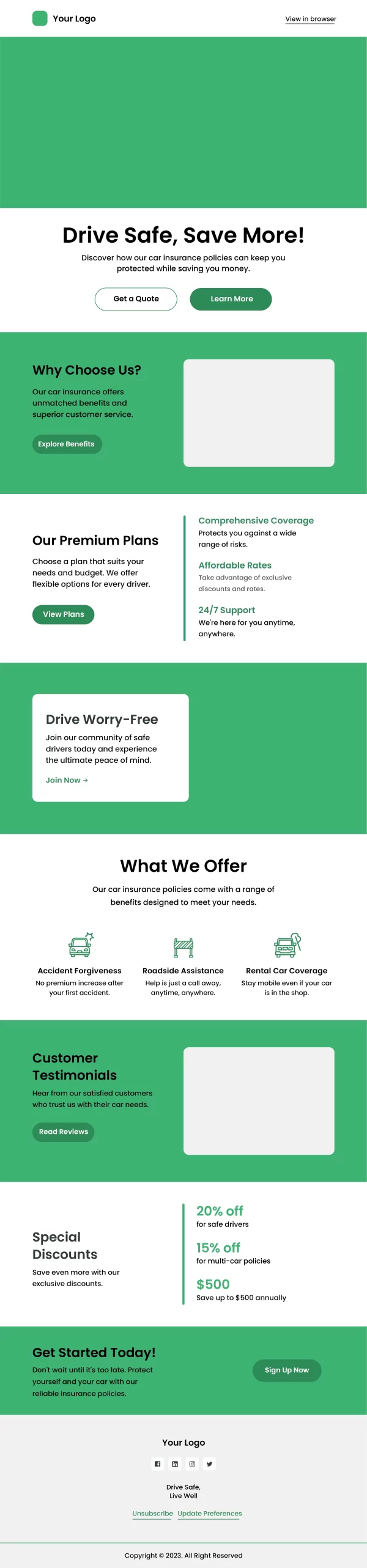 Car Insurance Industry Newsletter Template - Light Theme - EmailBlu